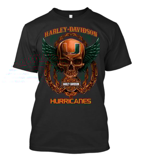 Harley Davidson Miami Hurricanes Skull Logo Chains Winged T-Shirt