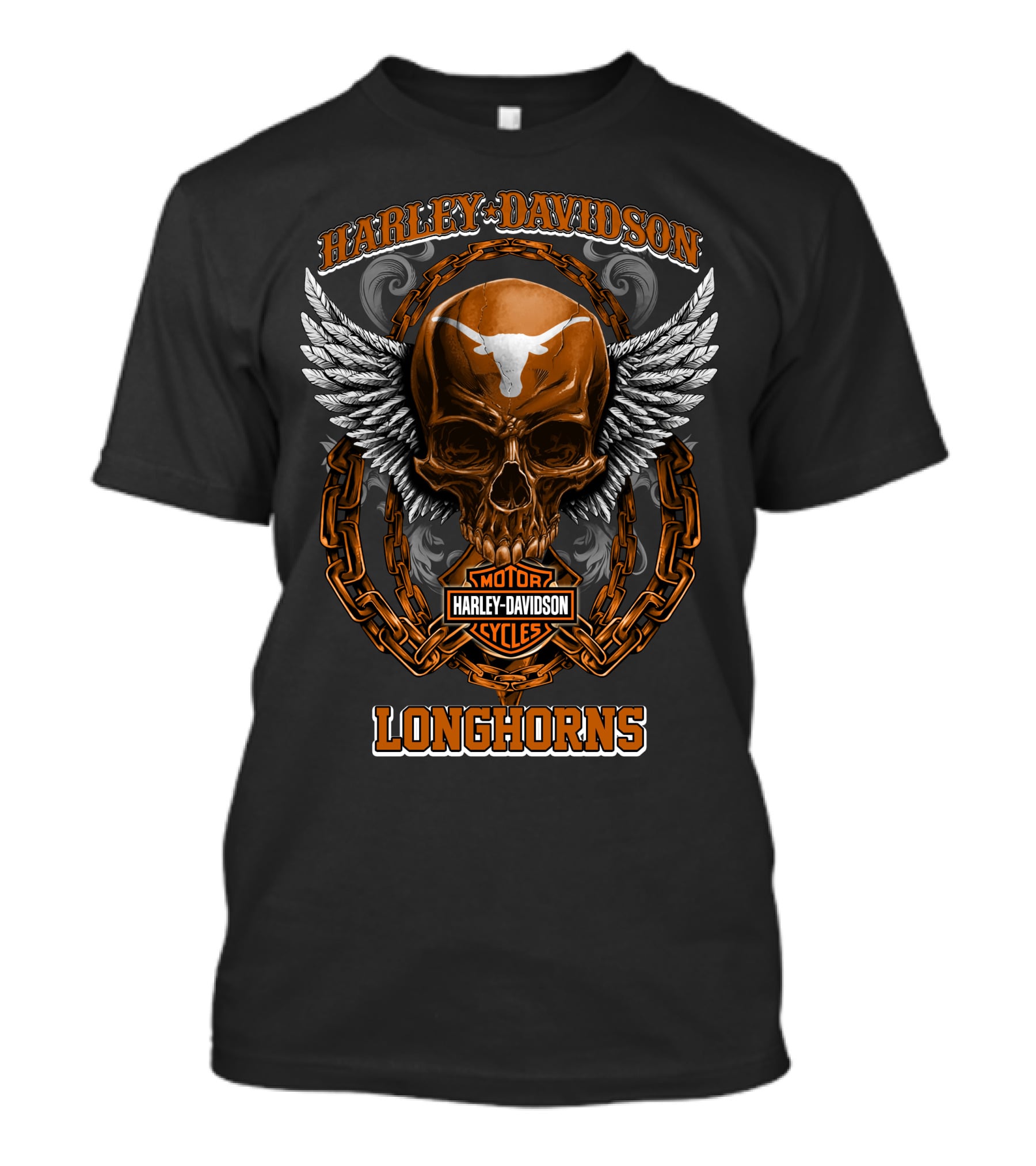 Harley Davidson Longhorns Motorcycles Skull And Wings T-Shirt