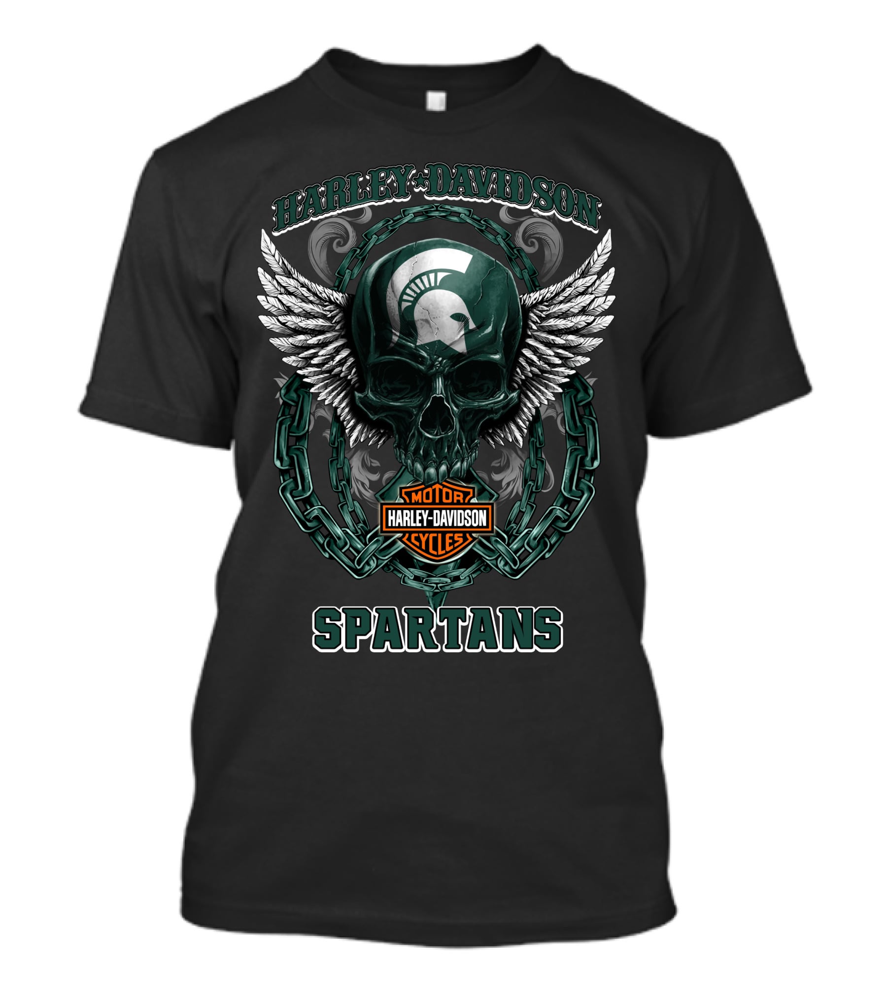 Harley Davidson Michigan State Spartans Skull Wings Motorcycles T-Shirt