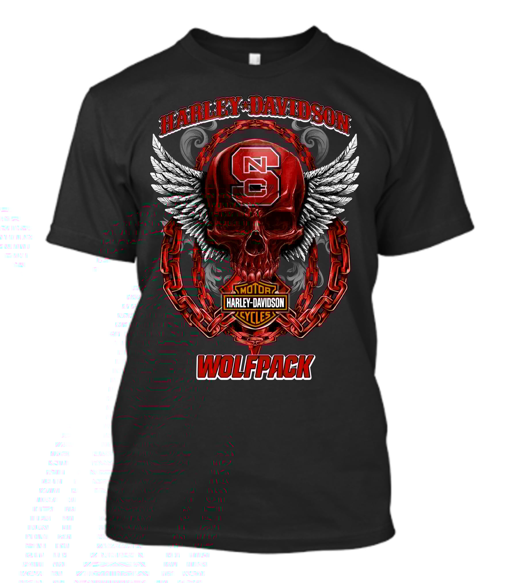 Harley Davidson Nc State Wolfpack Skull Wings Chains T-Shirt