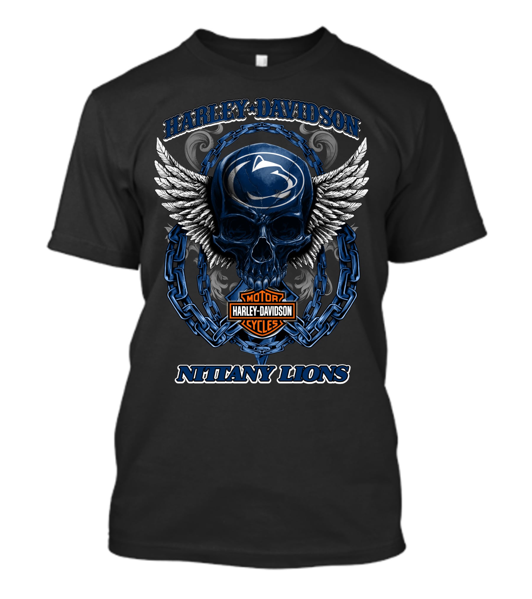 Harley Davidson Nittany Lions Penn State Motor Cycles Skull Wings T-Shirt