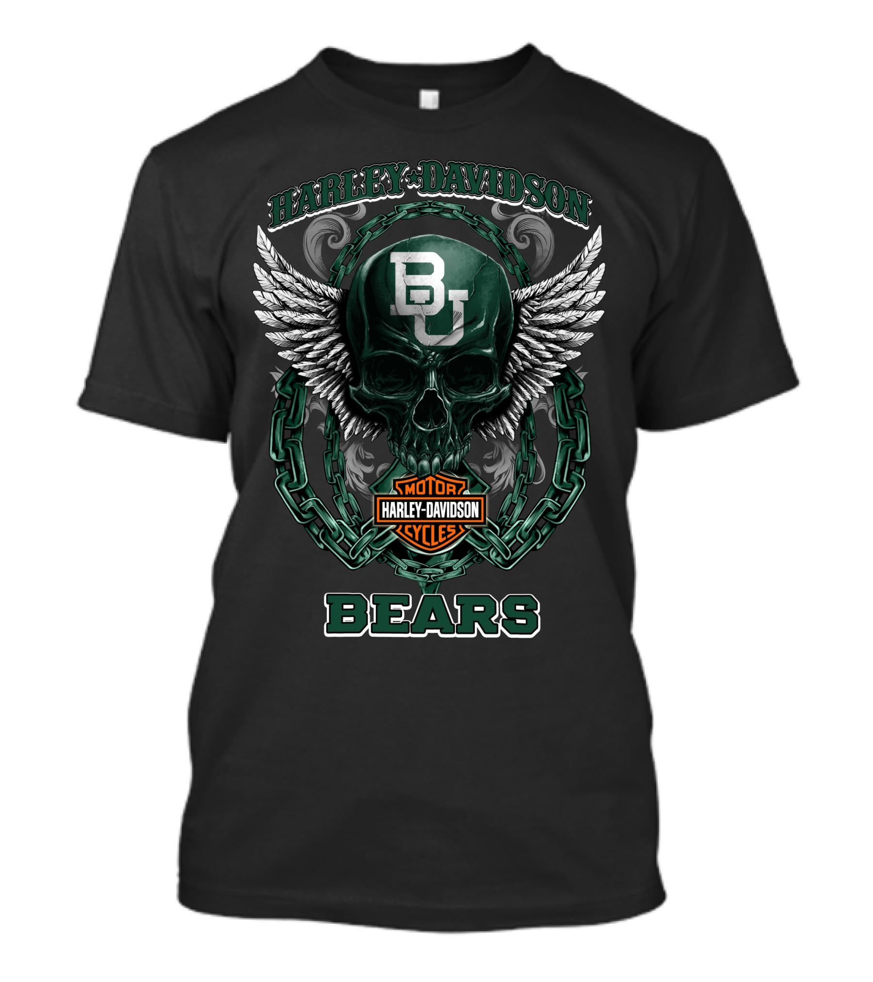 Baylor Bears Harley Davidson Bu Skull Wings Motorcycles T-Shirt