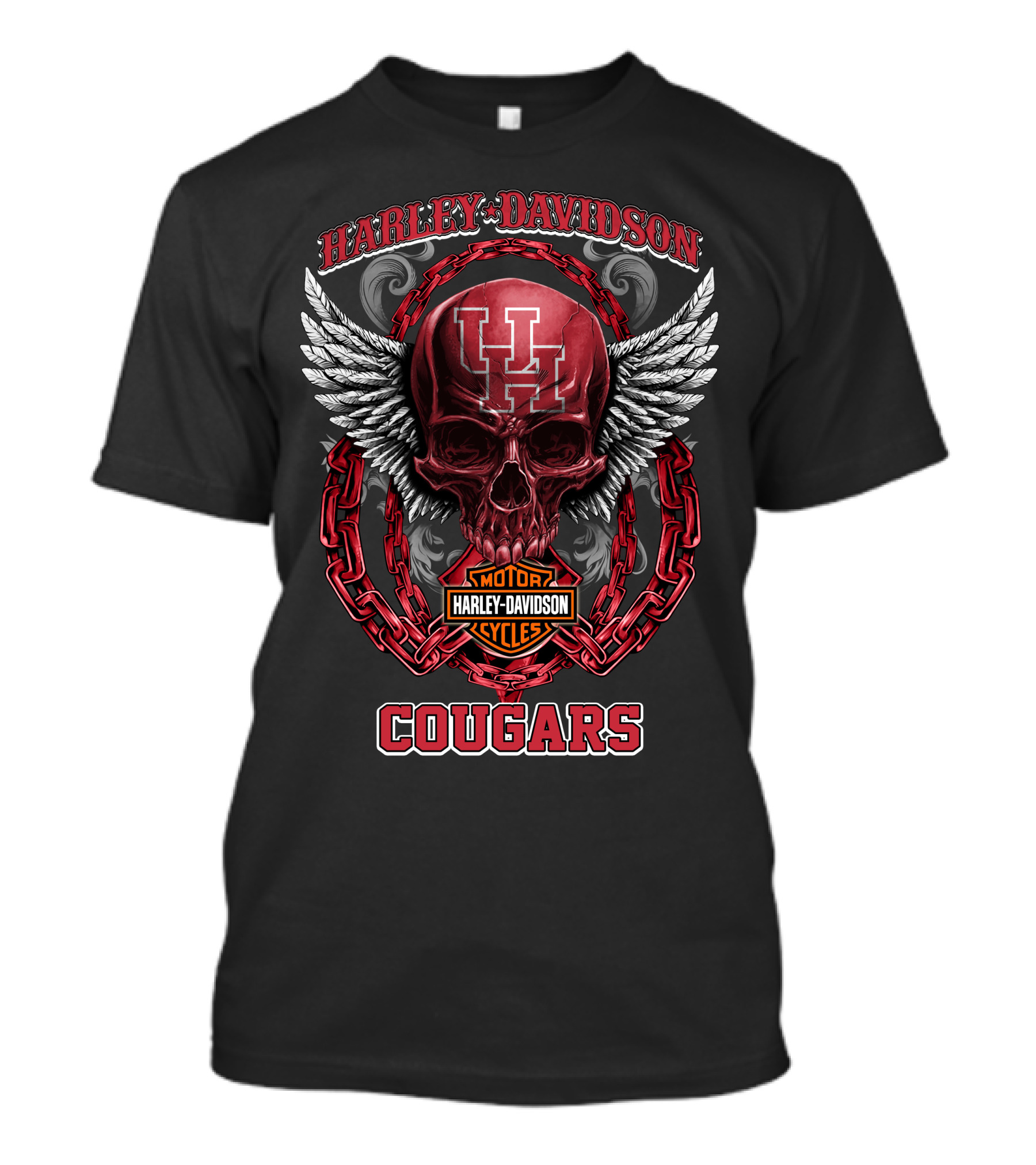 Harley Davidson Motor Cycles Uh Cougars Skull And Chains T-Shirt