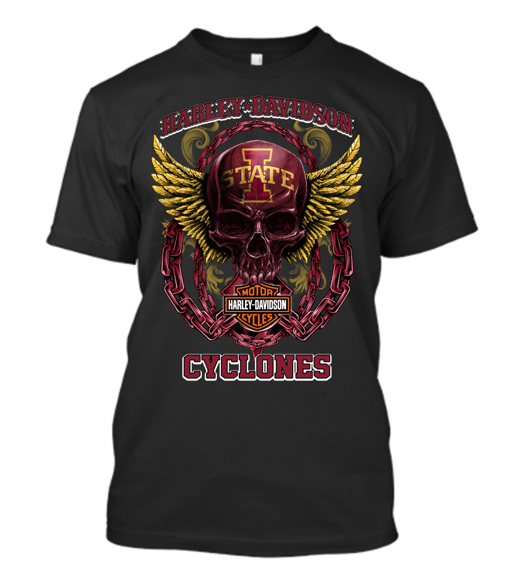 Harley Davidson Iowa State Cyclones Motor Cycles Skull Wings T-Shirt