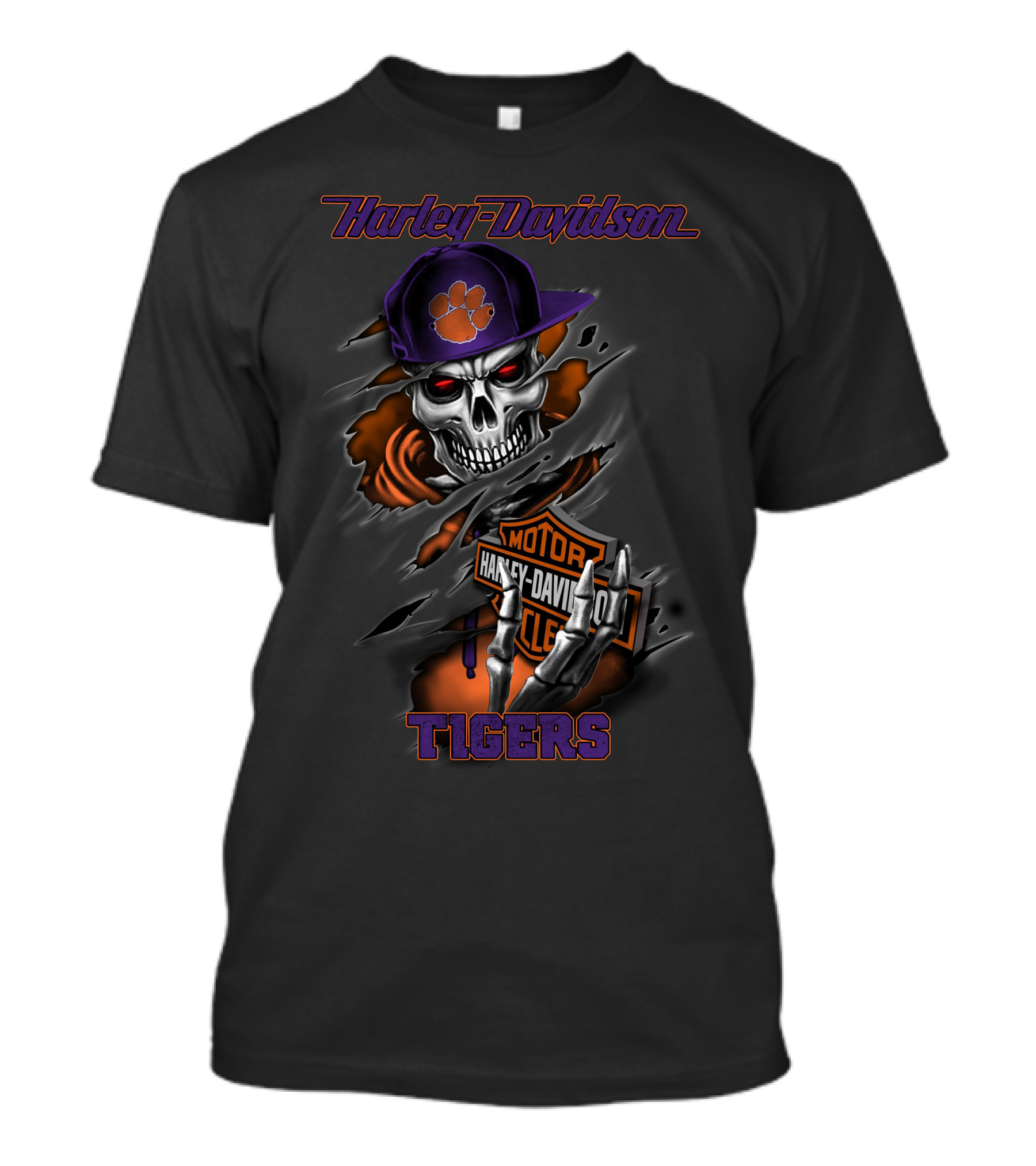 Harley Davidson Motor Clemson Tigers Skull 26-09 T-Shirt