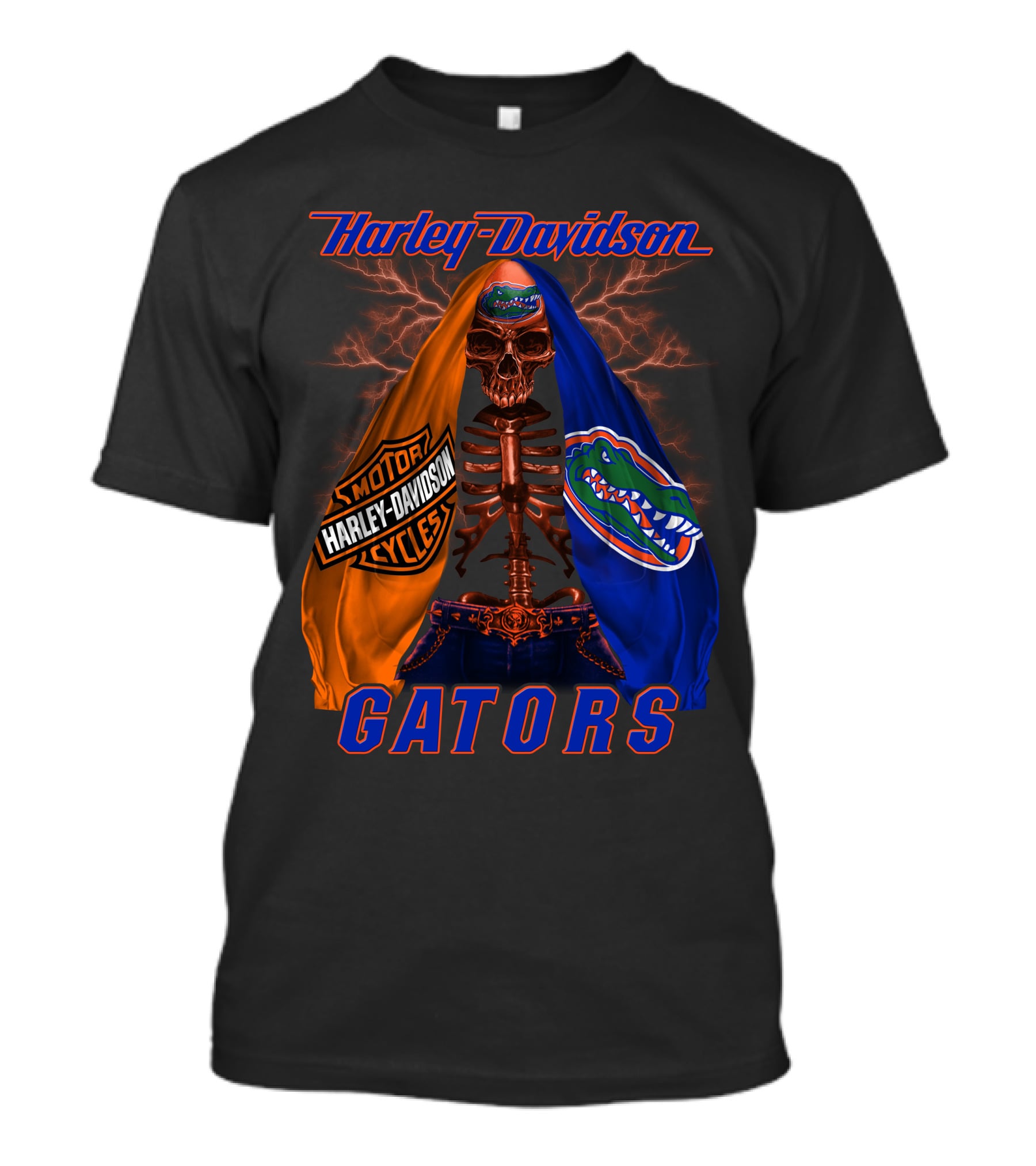Harley Davidson Motorcycles Florida Gators Skull And Lightning T-Shirt