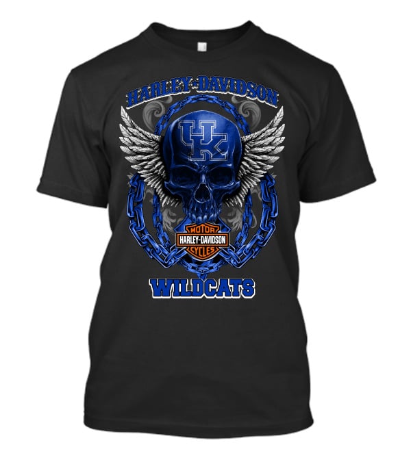 Harley Davidson Kentucky Wildcats Skull Winged Motor Cycles T-Shirt