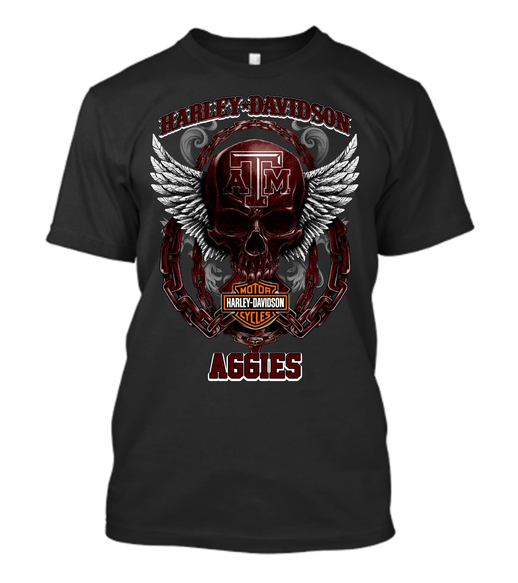 Harley Davidson Texas A&M Aggies Motorcycles Logo With Skull And Wings T-Shirt