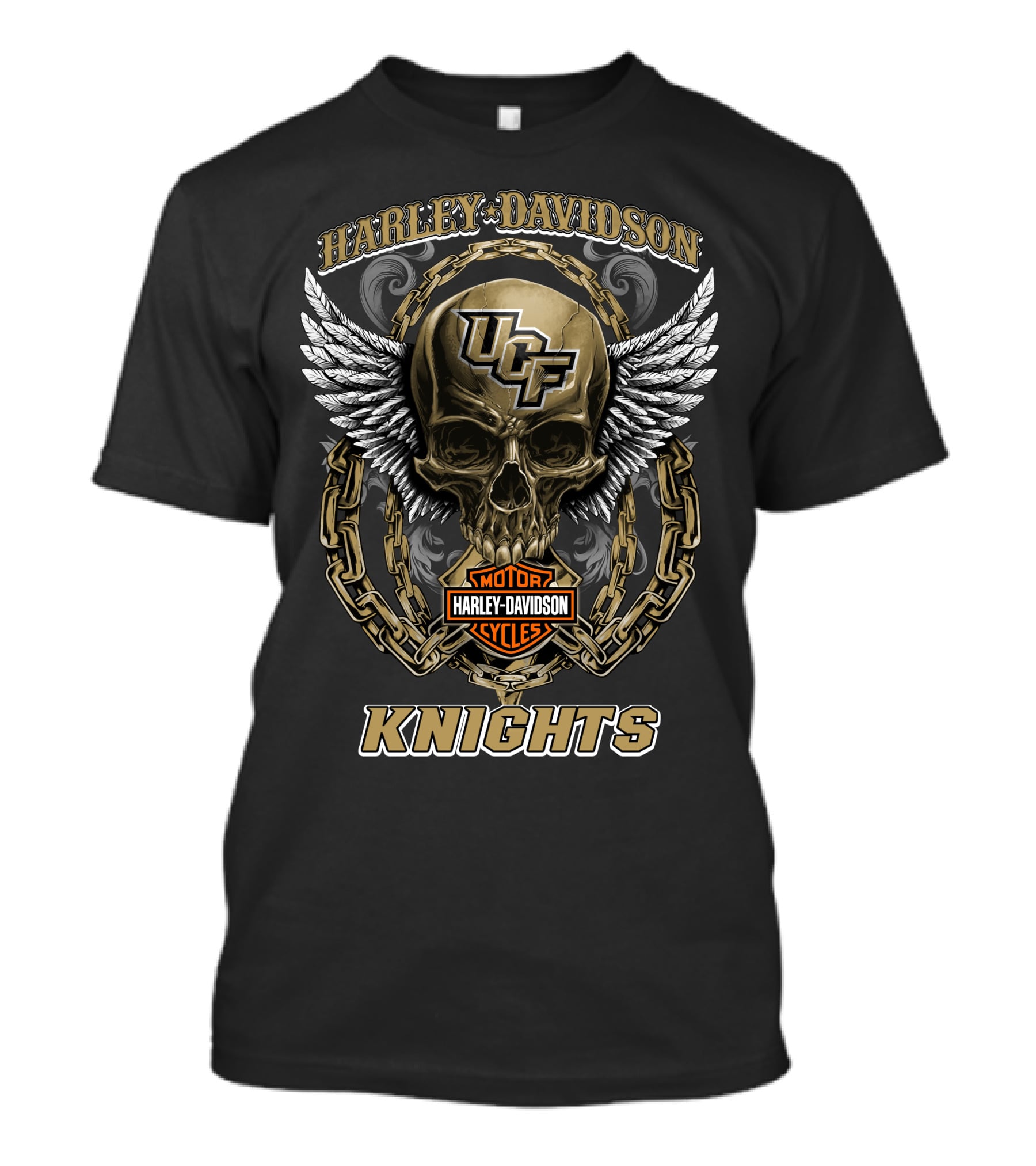 Harley Davidson Ucf Knights Motorcycles Skull Wings Chain T-Shirt