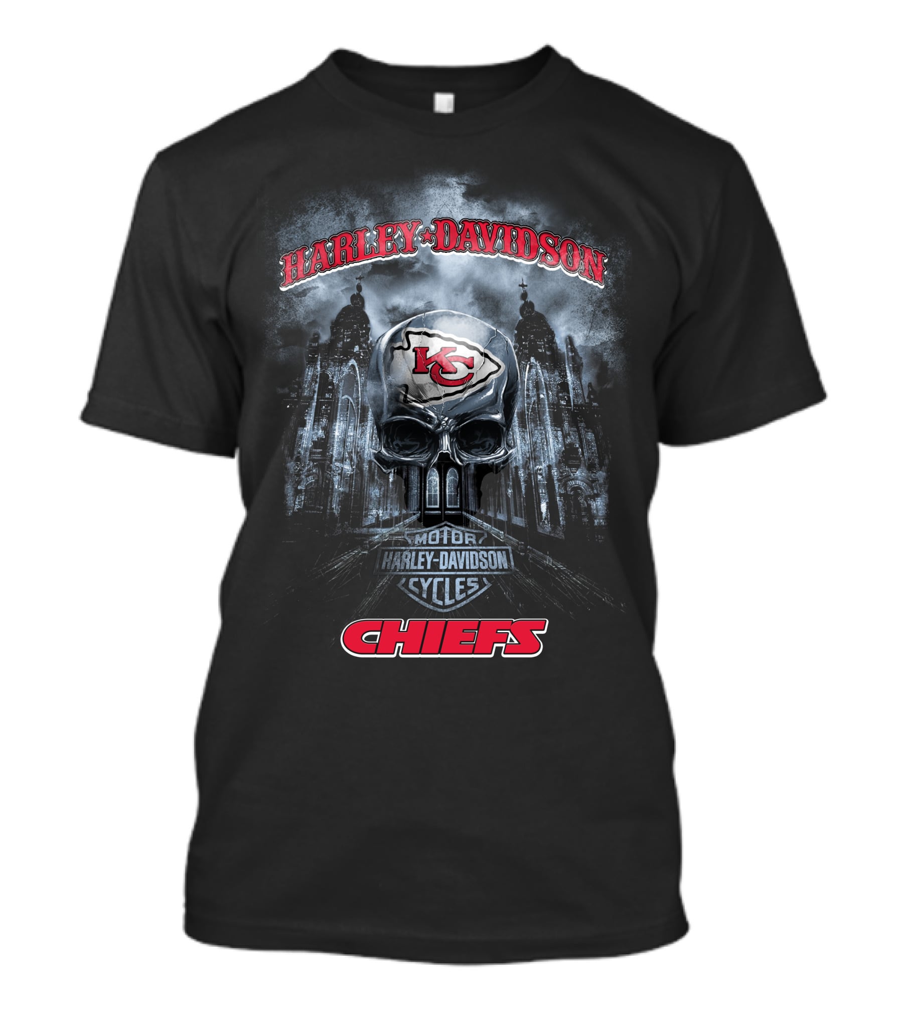 Harley Davidson Motor Cycles Kansas City Chiefs Skull T-Shirt