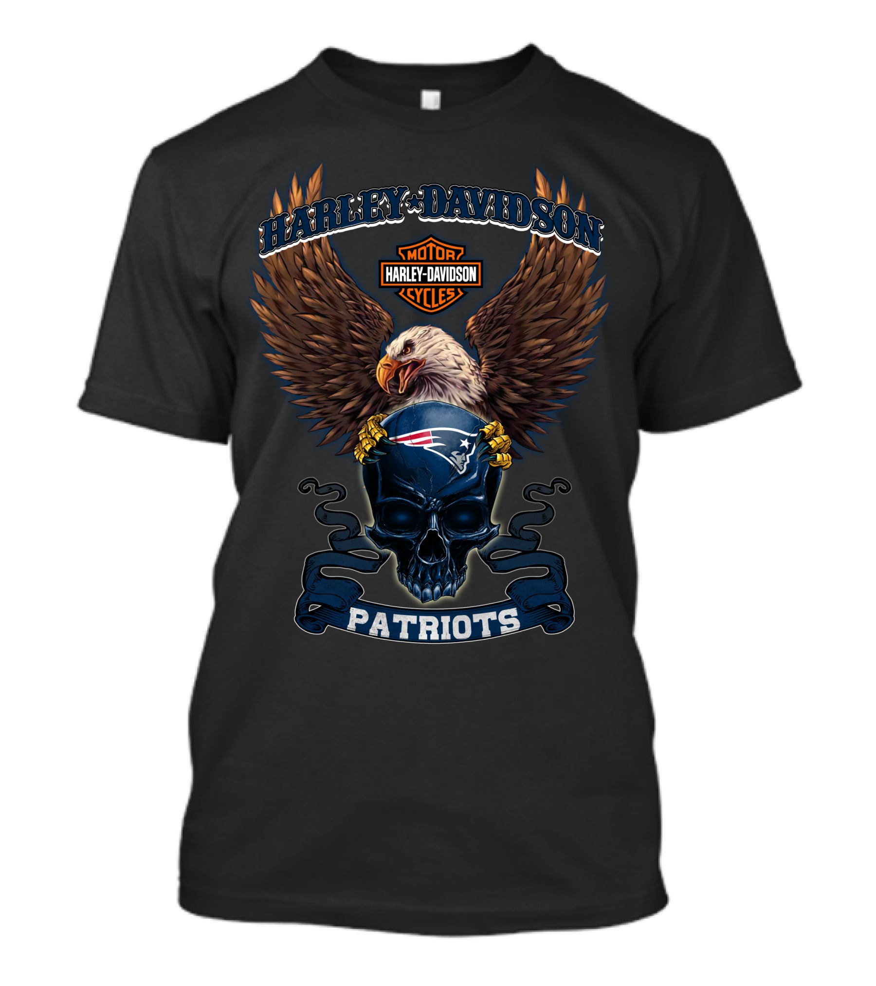 Harley Davidson Motorcycles New England Patriots Eagle And Skull T-Shirt