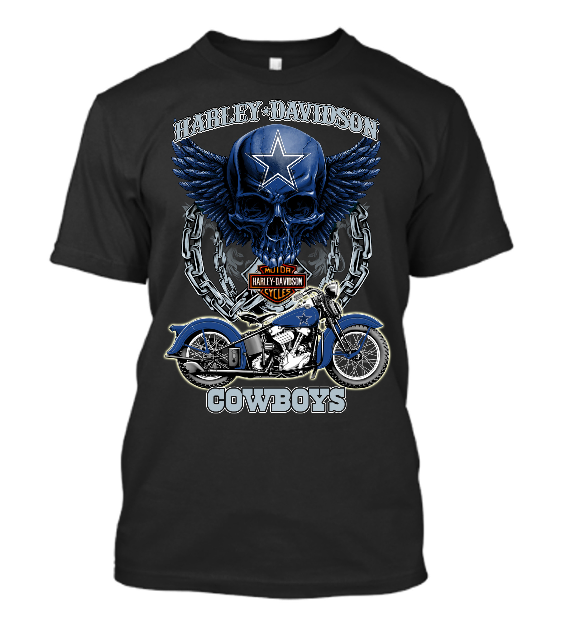 Harley Davidson Cowboys Nfl Dallas Cowboys Motorcycle Skull T-Shirt