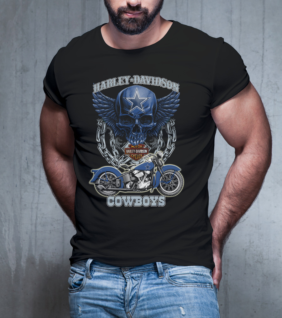 Harley Davidson Cowboys Nfl Dallas Cowboys Motorcycle Skull T-Shirt