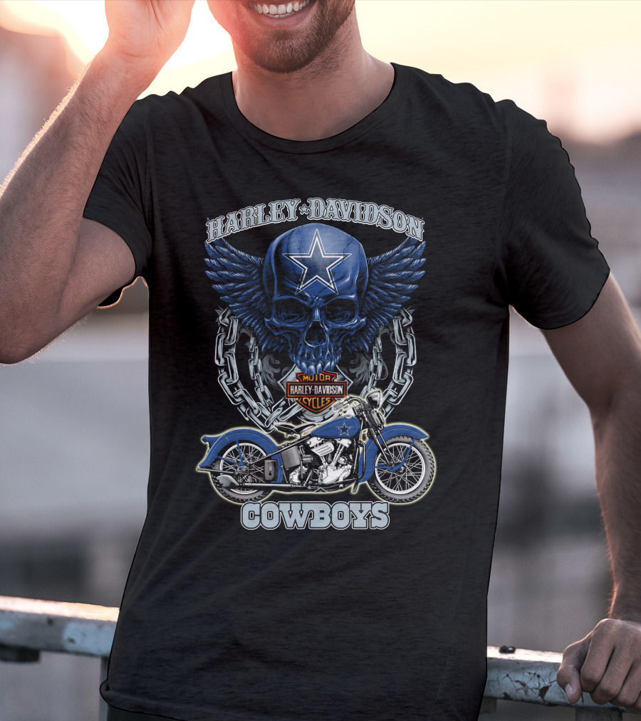 Harley Davidson Cowboys Nfl Dallas Cowboys Motorcycle Skull T-Shirt