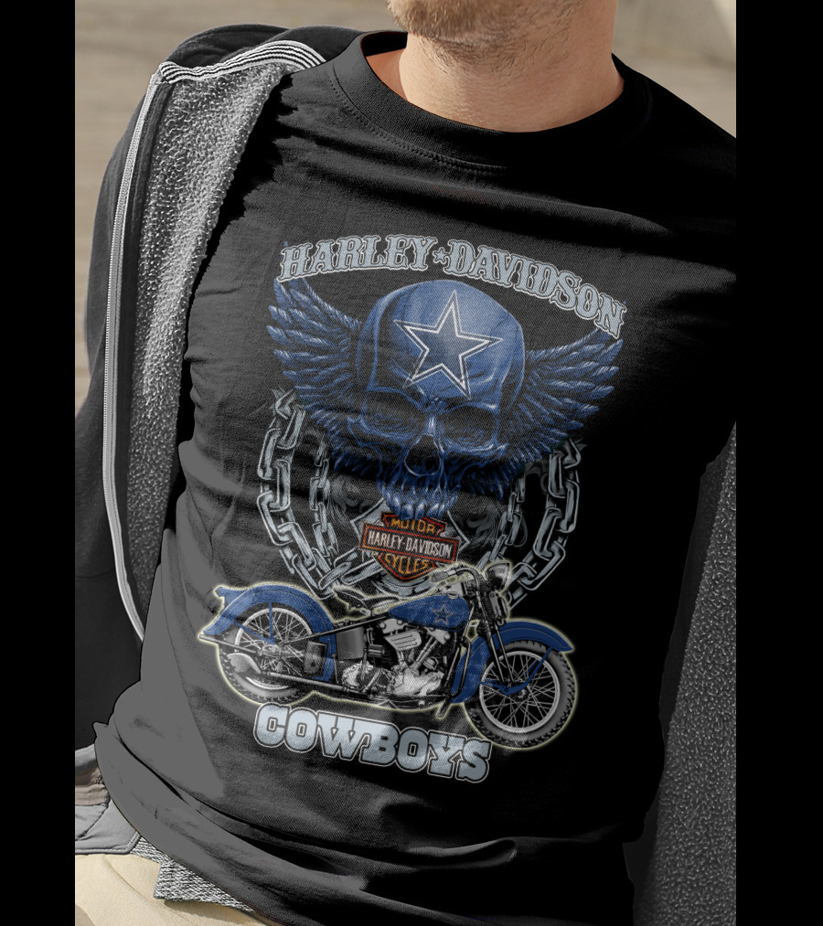 Harley Davidson Cowboys Nfl Dallas Cowboys Motorcycle Skull T-Shirt