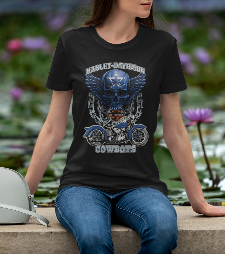 Harley Davidson Cowboys Nfl Dallas Cowboys Motorcycle Skull T-Shirt