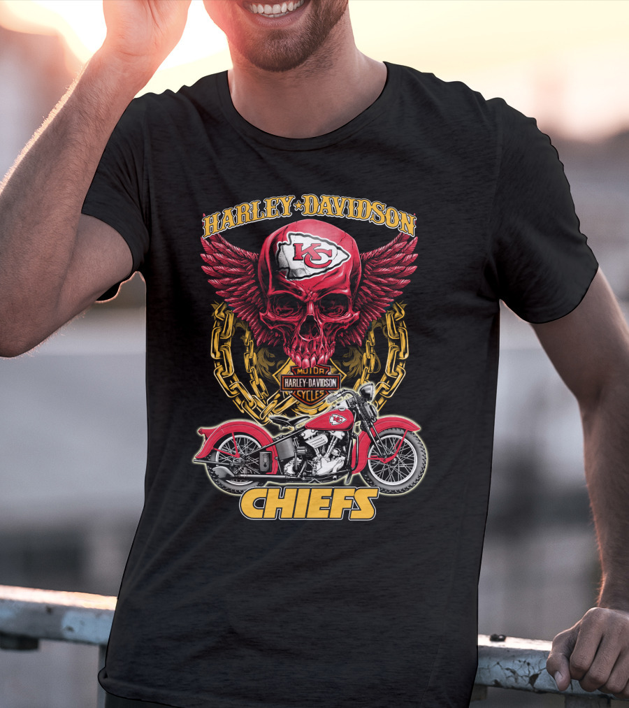 Harley Davidson Motor Cycles Skull Kc Chiefs T-Shirt