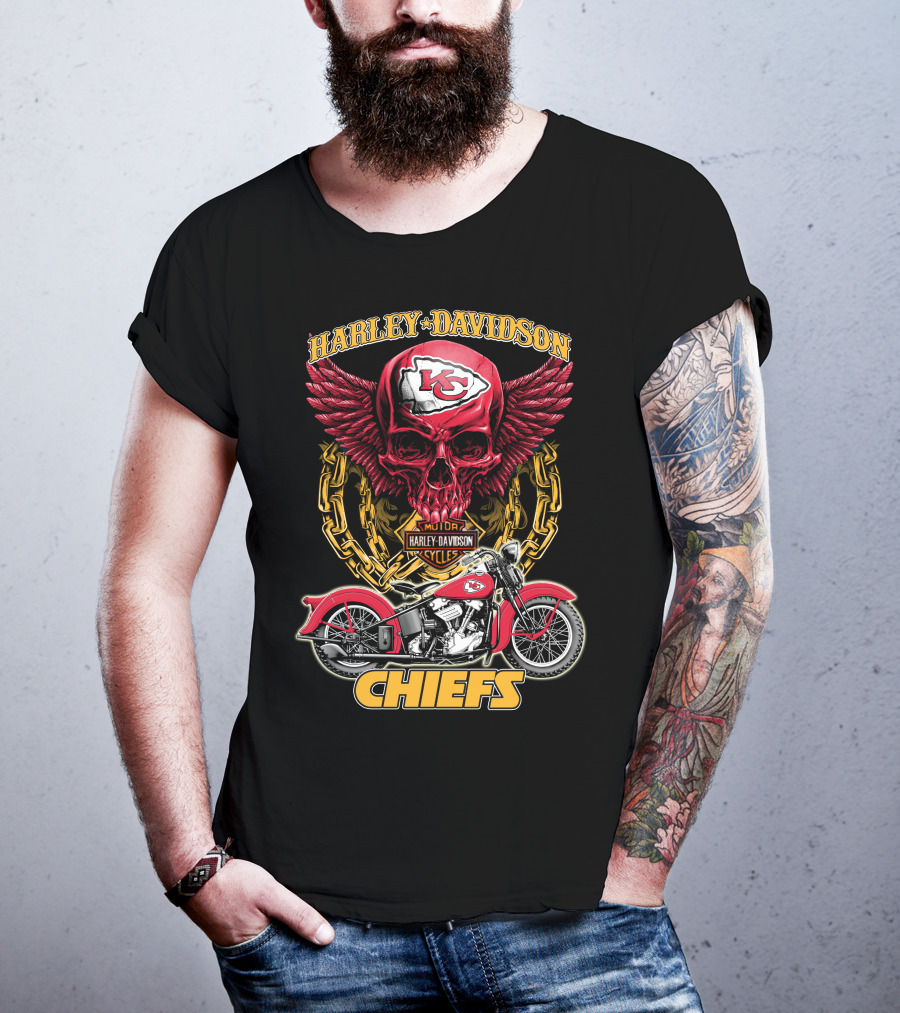 Harley Davidson Motor Cycles Skull Kc Chiefs T-Shirt