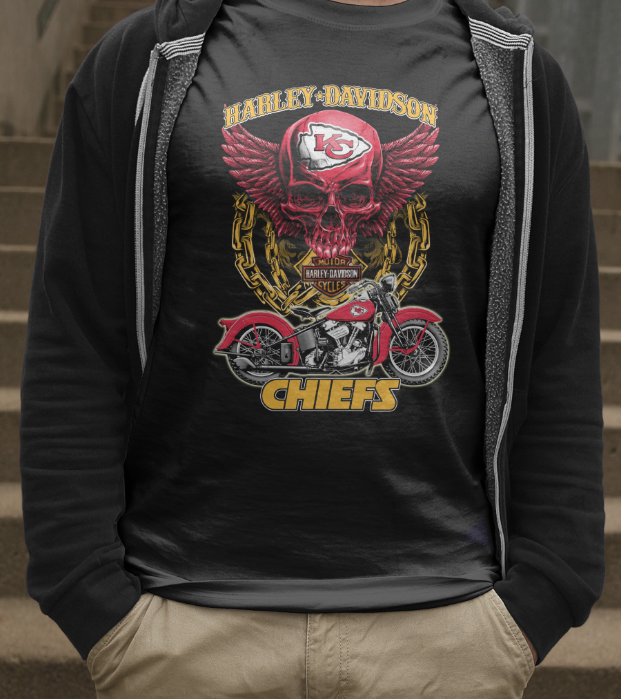 Harley Davidson Motor Cycles Skull Kc Chiefs T-Shirt