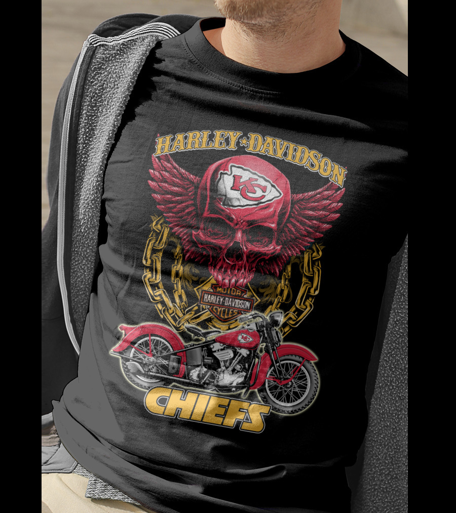 Harley Davidson Motor Cycles Skull Kc Chiefs T-Shirt