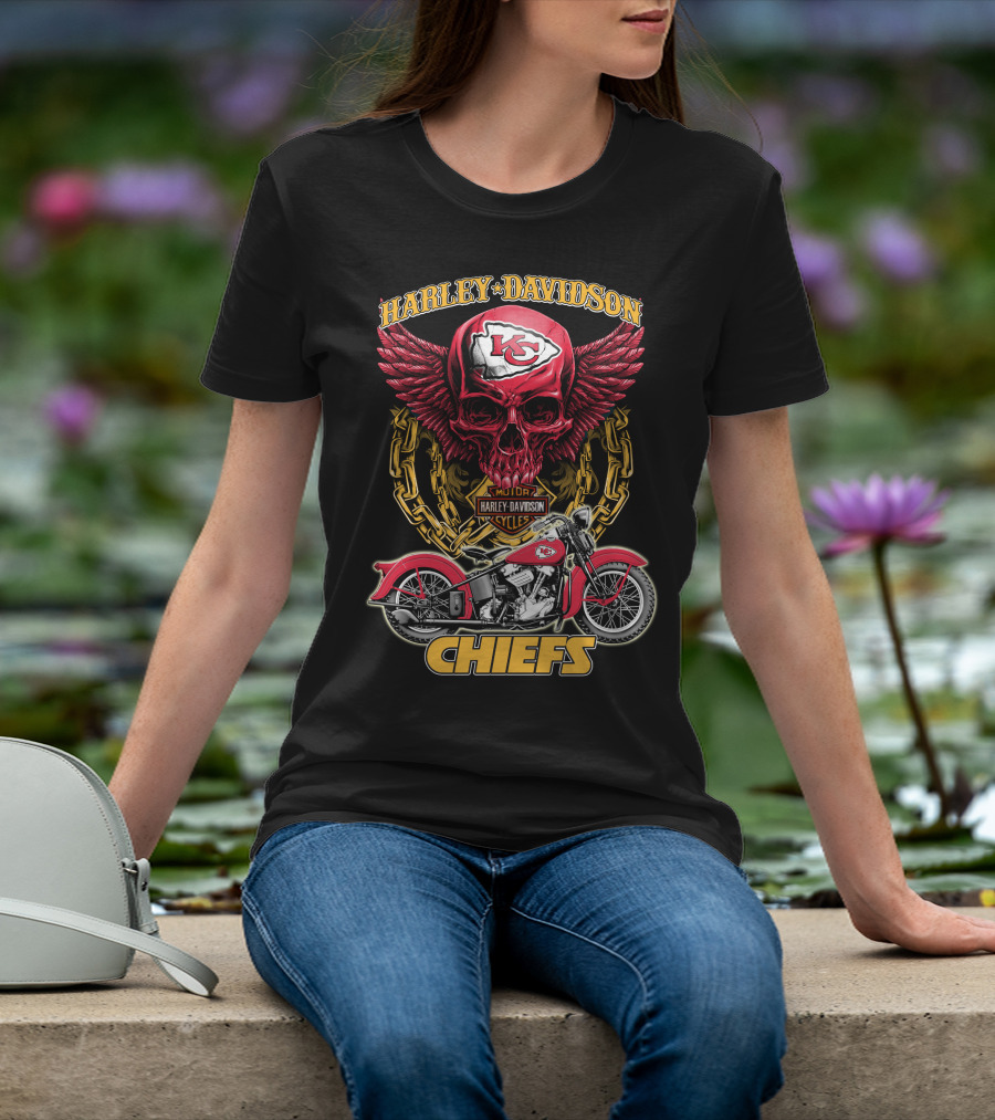 Harley Davidson Motor Cycles Skull Kc Chiefs T-Shirt