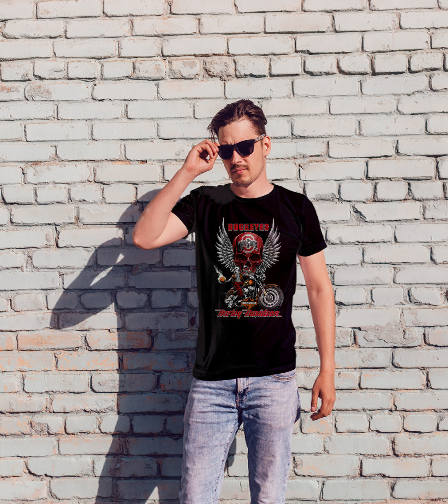 Buckeyes Ohio State Skull Harley Davidson Motor Cycles Wings Basketball T-Shirt