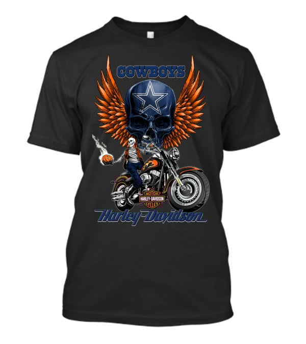 Cowboys Harley Davidson Motor Cycles Skull Star Wings T-Shirt