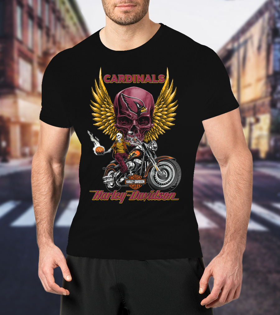 Cardinals Harley Davidson Motorcycles Skully Rider Nfl Arizona T-Shirt