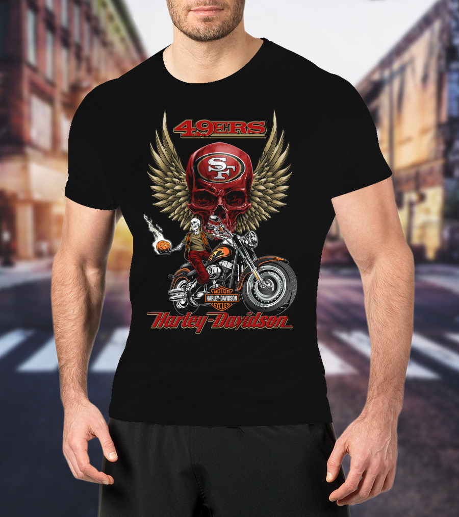 49ers San Francisco Harley Davidson Skull Motorcycle Wings Nfl T-Shirt