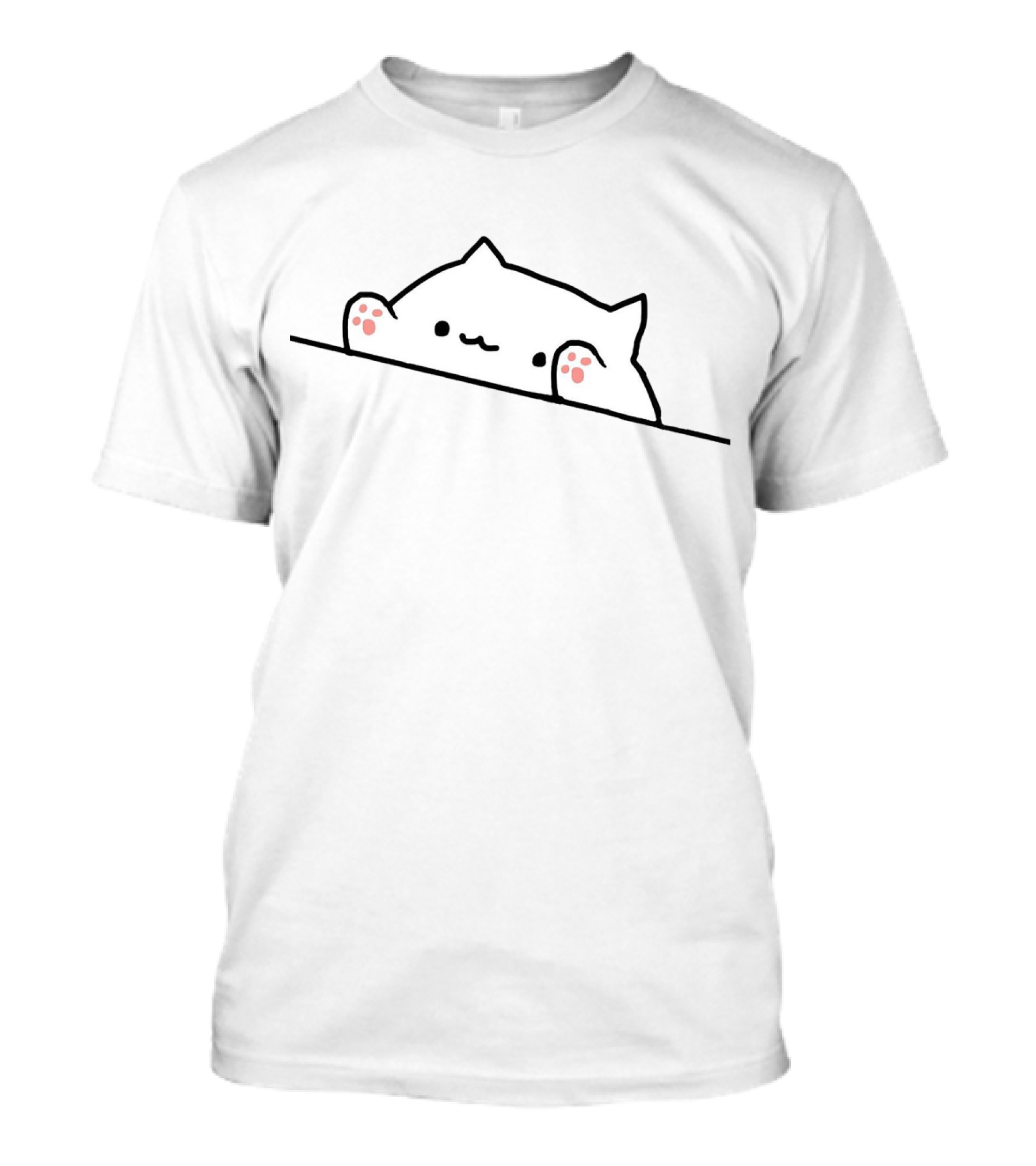 Bongo Cat For Loving Cat Peeking Over Line Drawing Minimalist T-Shirt