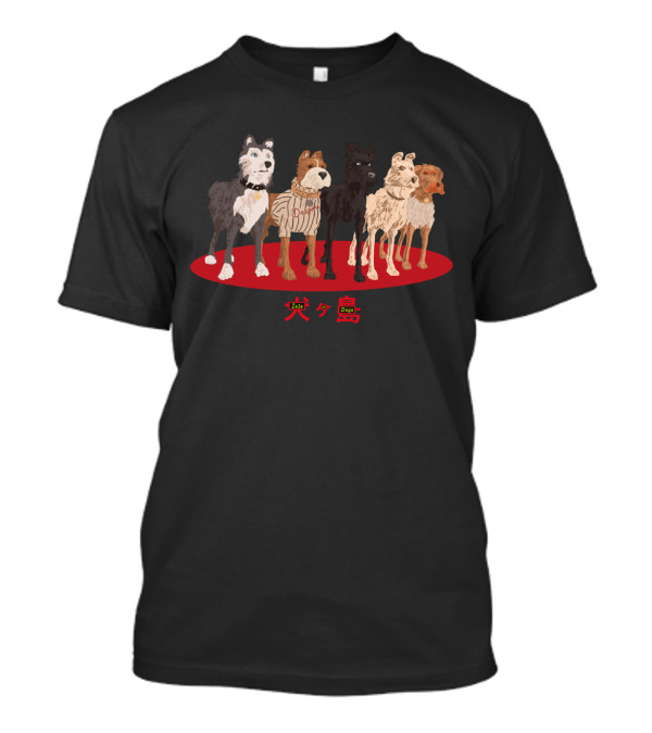Isle Of Dogs Movie Inspired Gang Of Dogs Characters On Red Oval Background T-Shirt