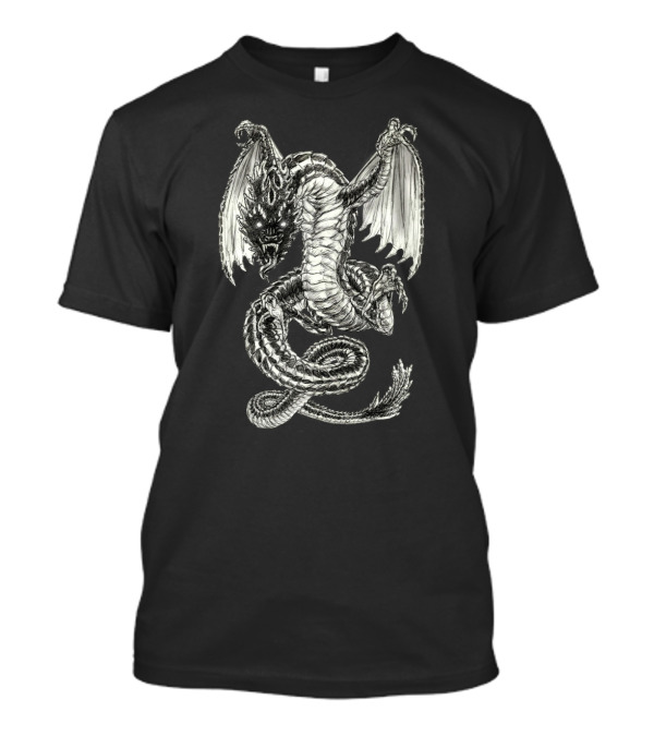 Black Dragon Mythical Serpent Winged Creature Fantasy T-Shirt