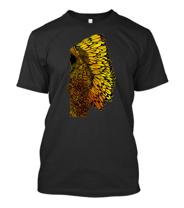 Gold Feathered Warrior Chief Tribal T-Shirt