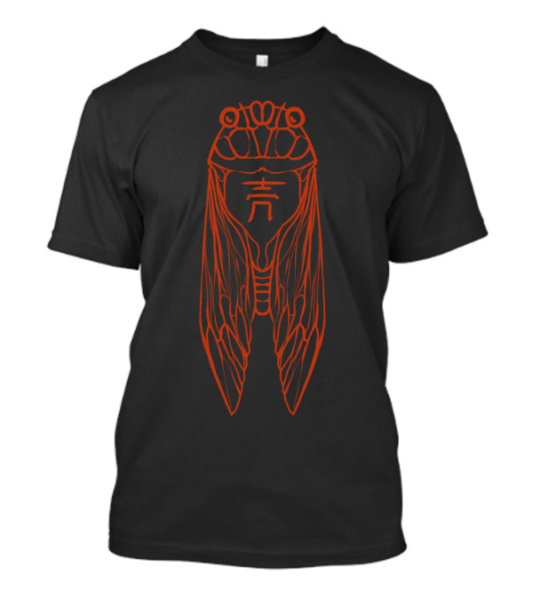 Cicada Shell Red Line Art With Japanese Kanji T-Shirt