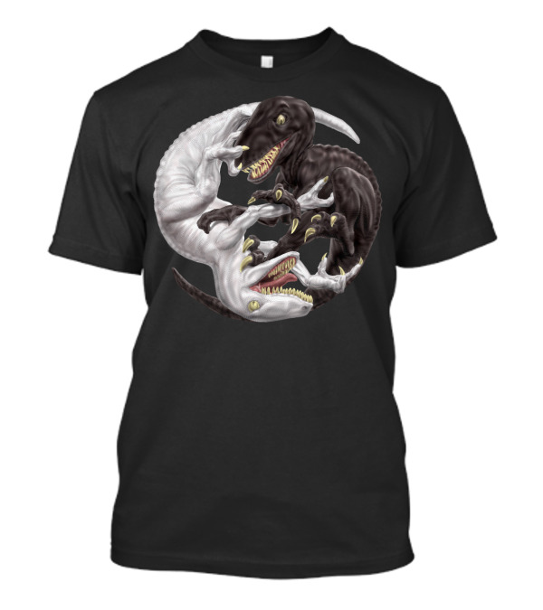 Yin Yang Raptors Black White Dinosaur Balance T-Shirt
