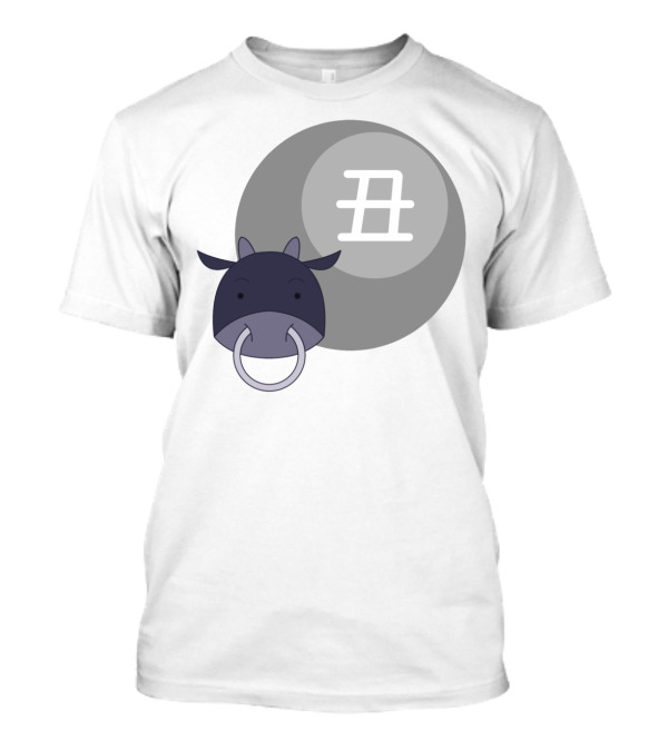 Ox Junishi Zodiac Kanji Symbol With Cute Cartoon Bull Face T-Shirt