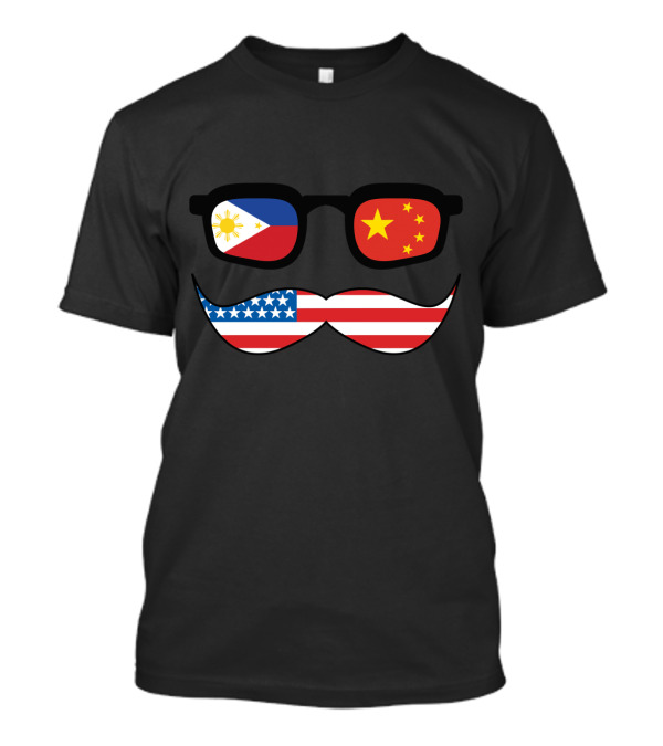 Chinoy Pride Philippines China USA Flag Sunglasses Moustache T-Shirt