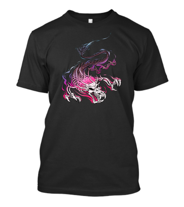 Chinese Skull Dragon Mythical Skeleton In Fiery Motion T-Shirt