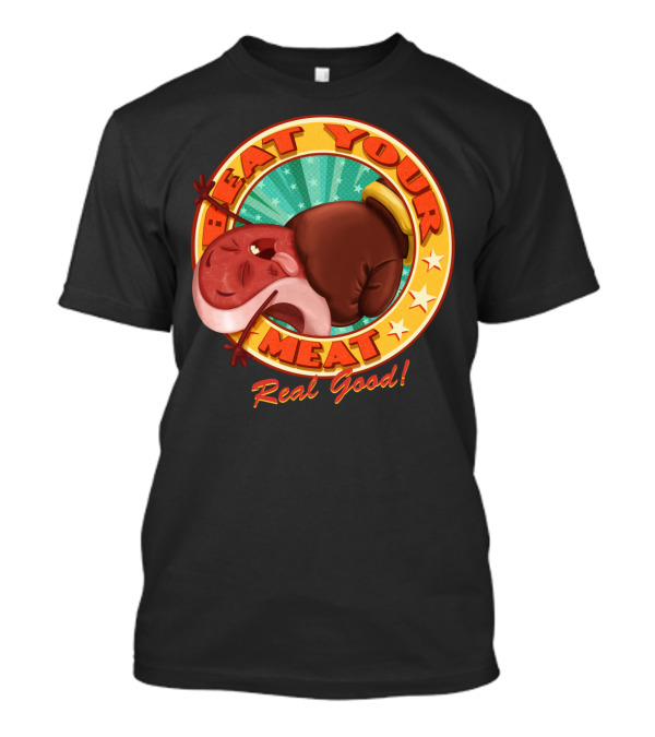 Beat Your Meat Real Good Boxing Glove And Steak Retro Star Circle T-Shirt