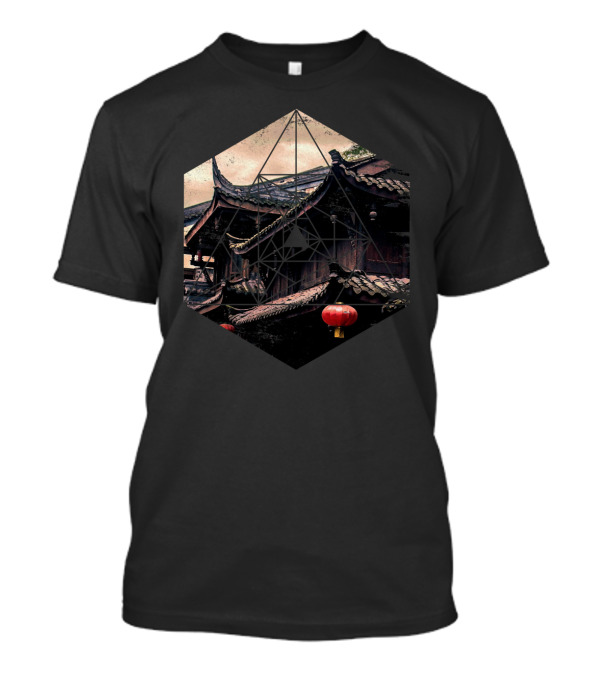 Ancient Chinese Architecture With Geometric Hexagon Lanterns And Roofs T-Shirt