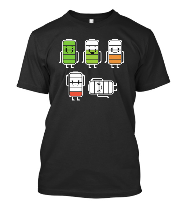 Funny Battery Life Stages: Low Exhausted Drained Dead Energy Icons T-Shirt