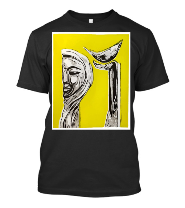 Girl And Bird Yellow Abstract T-Shirt