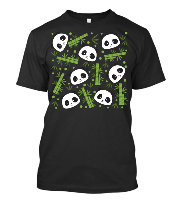Giant Panda Bear Faces With Green Bamboo T-Shirt