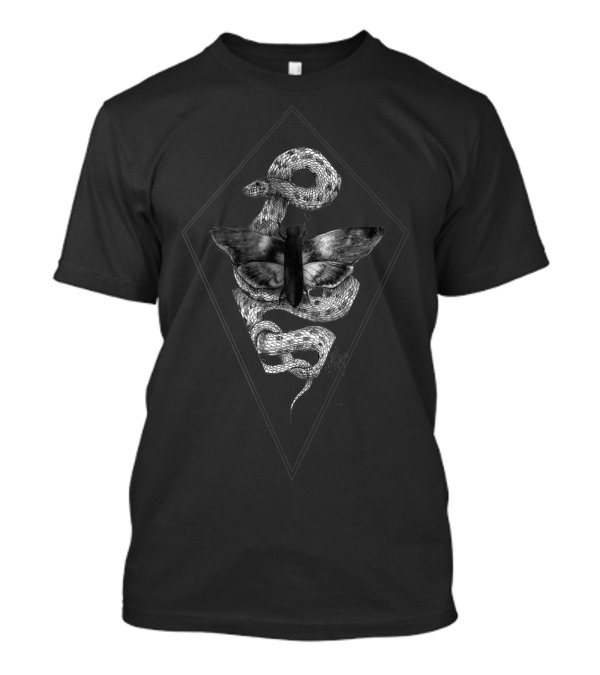 Moth And Snake With Diamond Shape Detailed T-Shirt