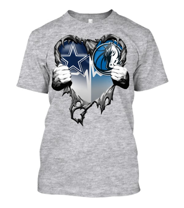 Dallas Cowboys And Mavericks Heart Logo Fusion T-Shirt