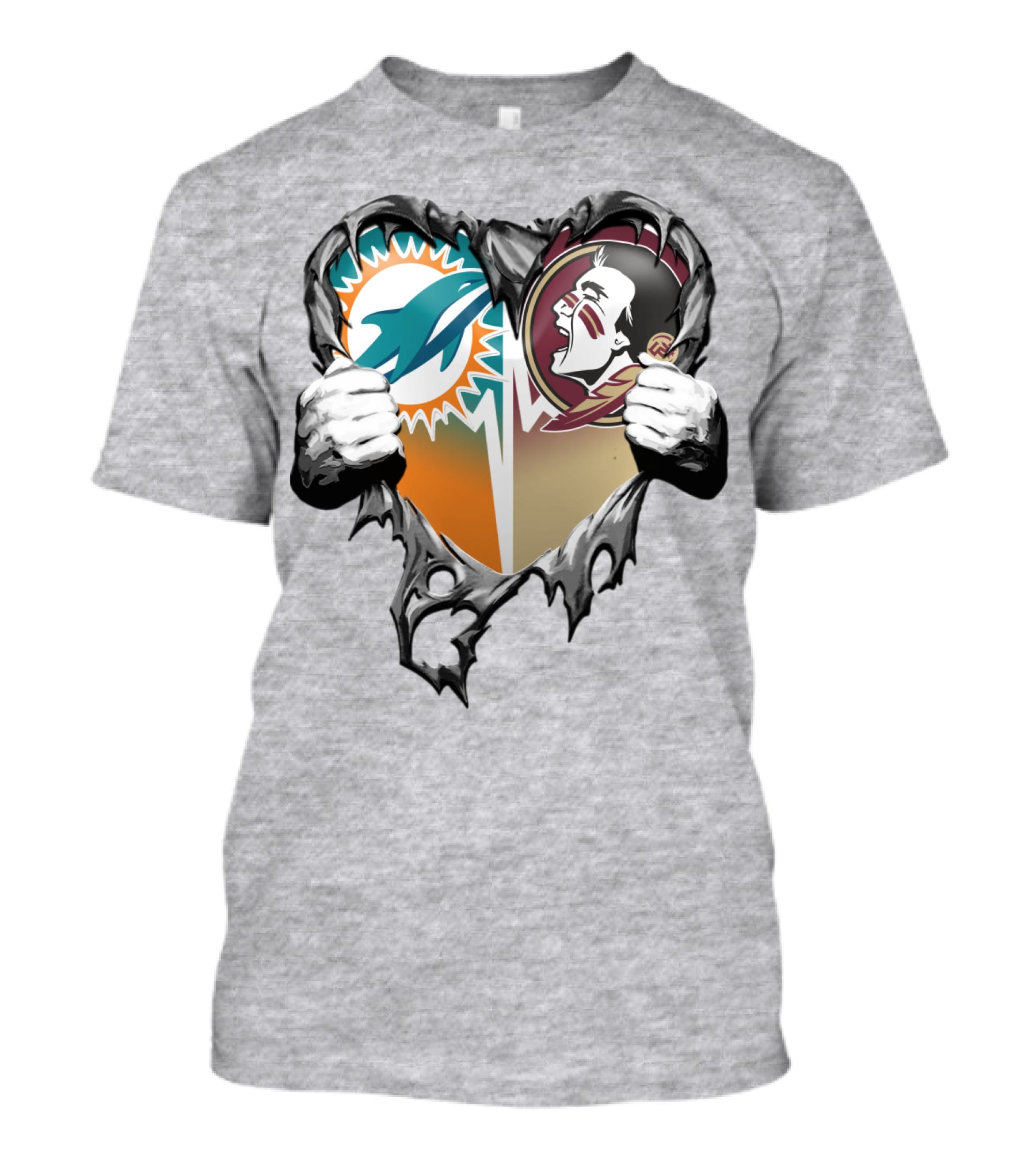 Miami Dolphins Florida State Seminoles Heart Tear T-Shirt