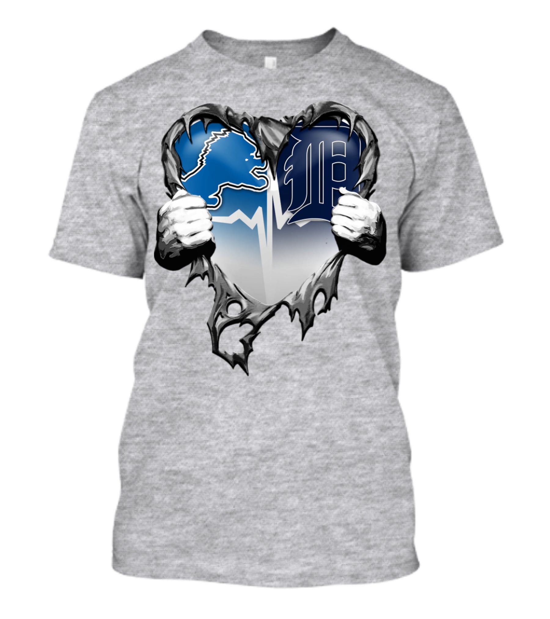Lions Tigers Heartbeat Detroit Fan T-Shirt