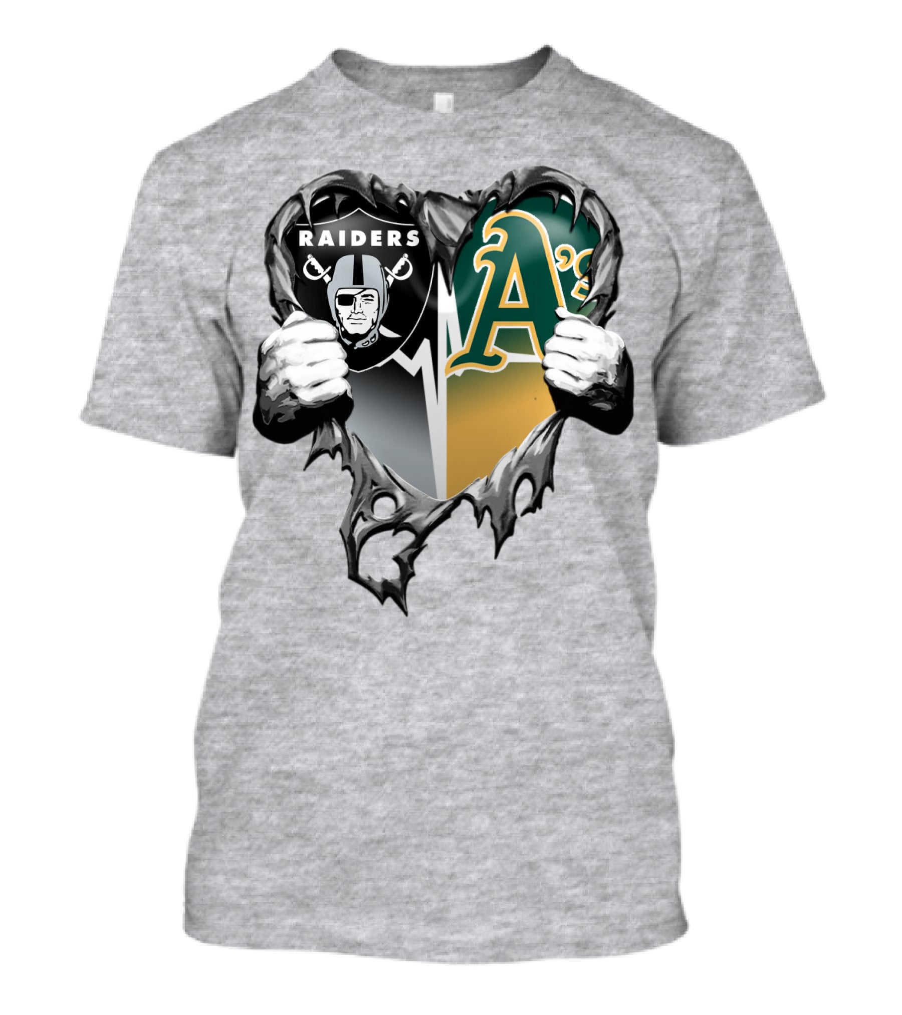 Raiders A's Heart Torn Football And Baseball Fans T-Shirt