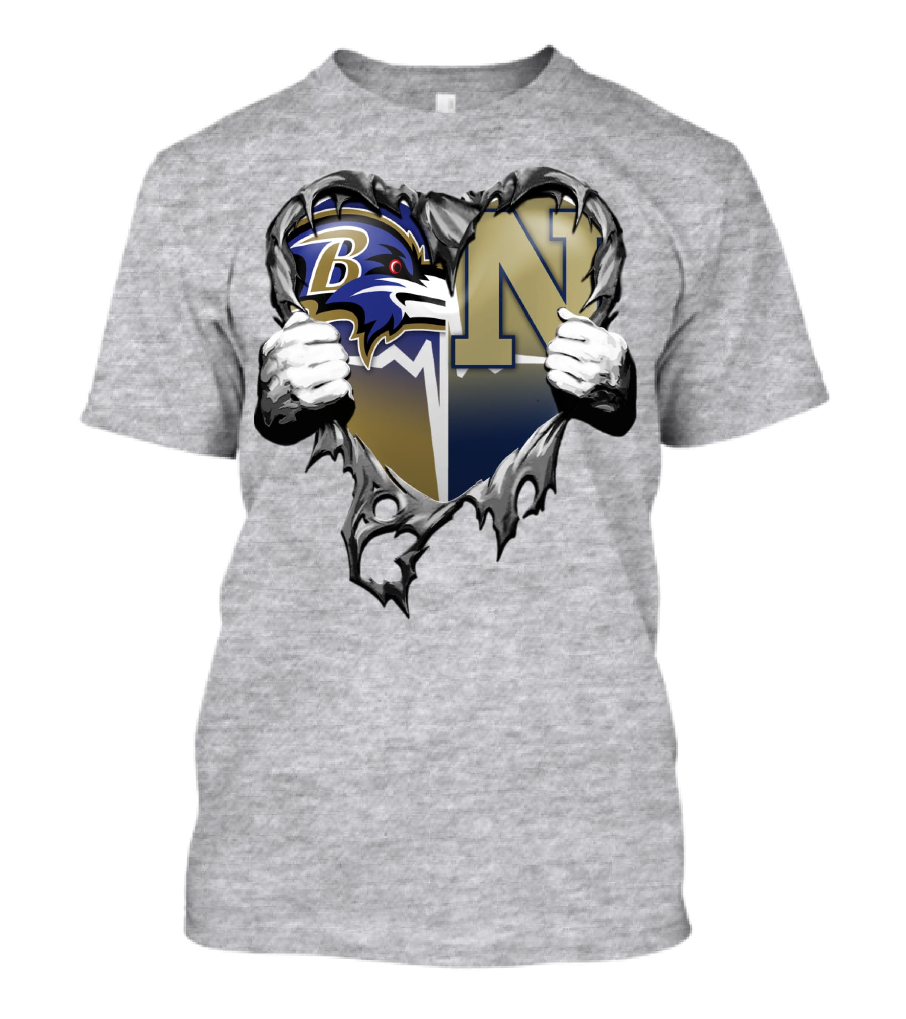 Baltimore Ravens Navy Midshipmen Heart T-Shirt