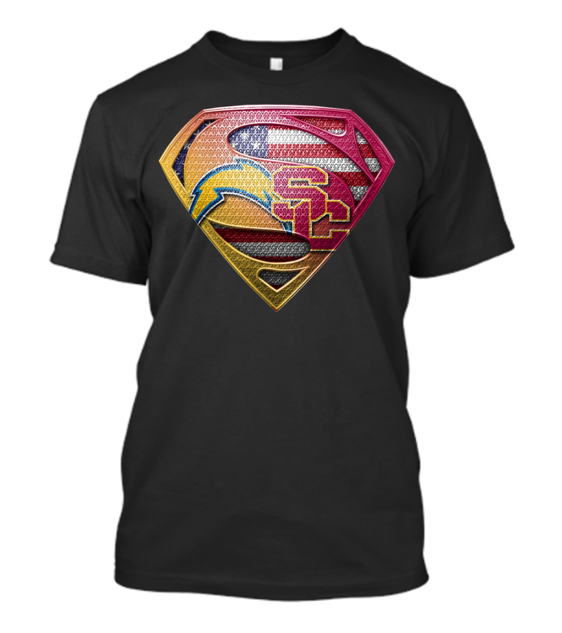 Us Flag Superman Logo Chargers Usc Football Team Colors T-Shirt